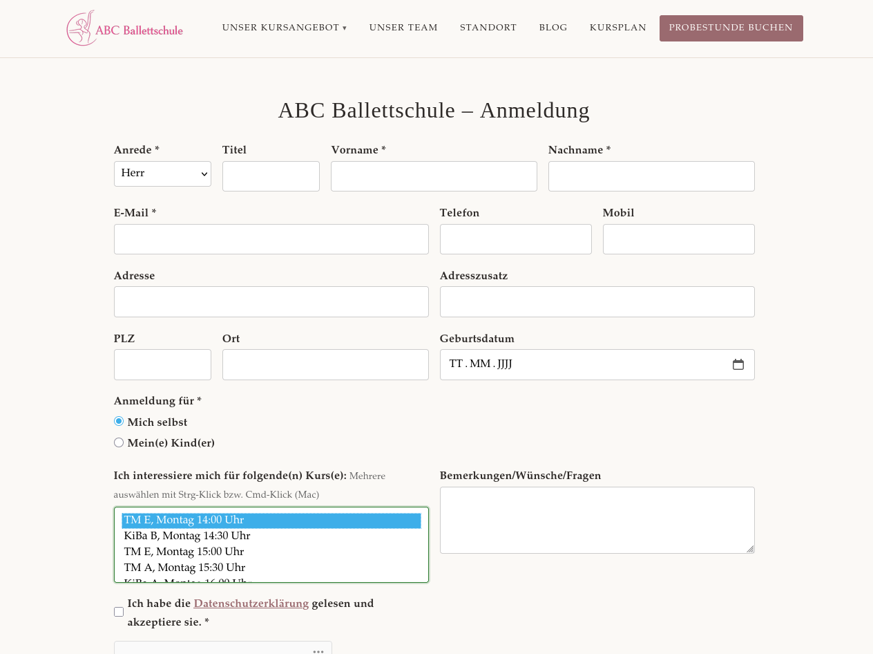 SI Home: Probestunde anmelden