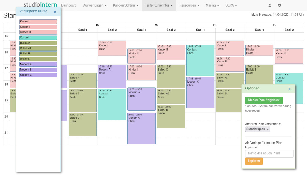 The graphic course planner of StudioIntern