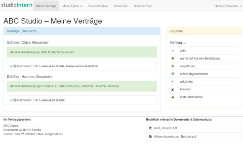 Verträge im StudioIntern-Kundenportal verwalten
